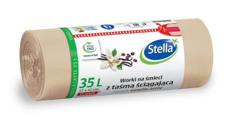 Worki na śmieci z taśmą ściągającą – zapach VANILLA LATTE 35L 15szt