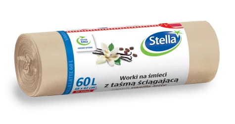 Worki na śmieci z taśmą ściągającą – zapach VANILLA LATTE 60L 10szt